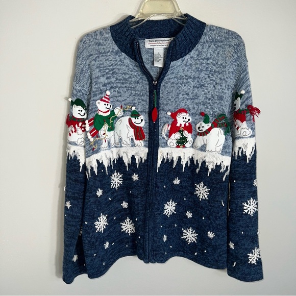 Tiara International Sweaters - Tiara International Vintage Cardigan Sweater-Full Zip-Polar Bears-Large